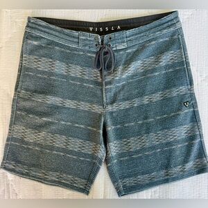Vissla Sofa Surfer “Volta” Knit Walkshorts Men’s Large Blue Gray Tribal Jacquard